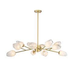 12-Light Gold Chandelier With White Glass Shades