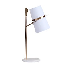 2-Light Gold Table Lamp With A Marble Base And A Shade