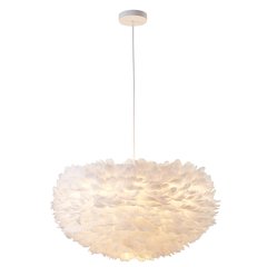 1-Light Light White Goose Fether Chandelier With A White Iron Frame