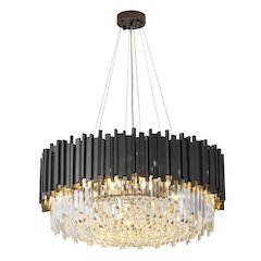 12-Light Black Stainless Steel Chandelier With Clear Crystals