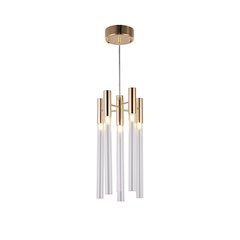 6-Light Gold Single Pendant With Clear Glass Tubes