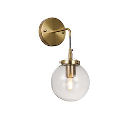 1-Light Brass Wall Sconce With A Clear Glass Globe Shade
