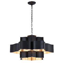 12-Light Matte Black Iron Chandelier With A Silver Leaf Interior