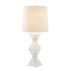 1-Light White Polyresin Base Table Lamp With A White Drum Linen Shade