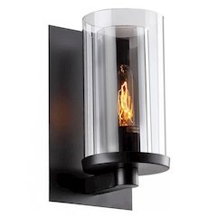 1-Light Black Metal Wall Sconce With A Clear And Smoke Glass Shade