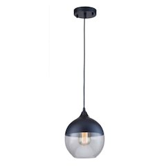 1-Light Matte Black Single Pendant With A Clear Glass Shade