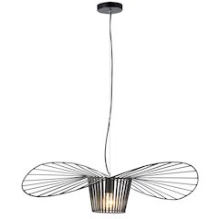 1-Light Black Iron Pendant In A "Hat" Shape