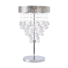 3-Light Chrome Table Lamp With Clear Crystals