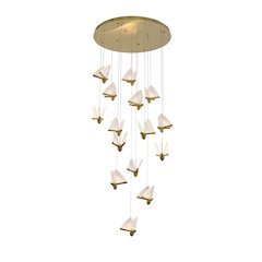 15-Light Stain Brass LED Chandelier With Butterfly Pendants