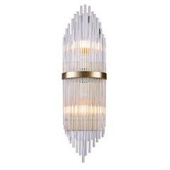 2-Light Antique Brass Metal Wall Sconce With Clear Glass Rods