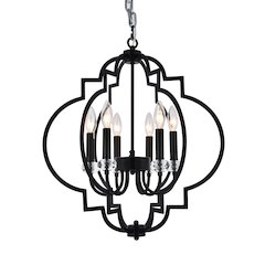 6-Light Black Cage Chandelier With Clear Crystal Bobeches