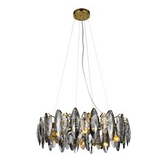 11-Light Brass Chandelier With Clear And Smoke Crystals