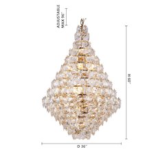 36-Light Brass Chandelier With Clear Hanging Crystals