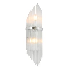 2-Light Chrome Metal Wall Sconce With Clear Glass Rods