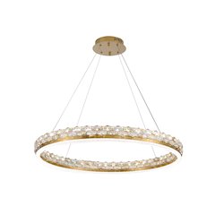 1-Light Brass LED Pendant With Crystal Accents