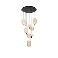 9-Light Satin Black LED Chandelier With PC Shades