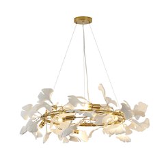 10-Light Brass Chandelier With White Acrylic Leafs