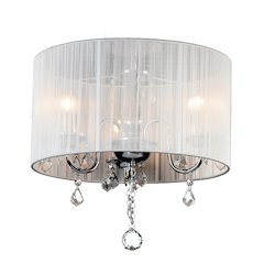 3-Light Chrome Chandelier With Clear Crystals And A White String Shade
