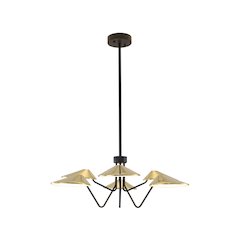 6-Light Black And Shiny Brass Iron LED Chandelier With White Acrylic Shades