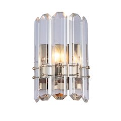 1-Light Chrome Metal Wall Sconce With Clear Crystal Plaques