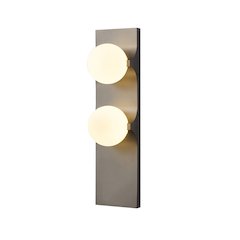 2-Light Black Stainless Steel Wall Sconce With White Glass Shades