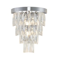 3-Light Chrome Wall Sconce With Clear Hanging Crystals