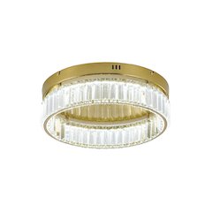1-Light Brass Dimmable LED Flush Mount With Clear Crystals