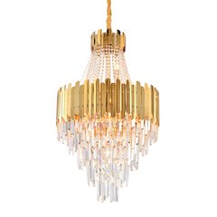 15-Light Gold Stainless Steel Chandelier With Clear Crystal Accents