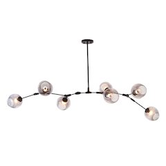 7-Light Black Metal Chandelier With Smoke Glass Shades