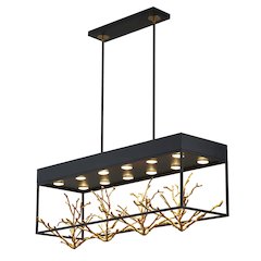 12-Light Matte Black Pendant With Gold Branch Accents