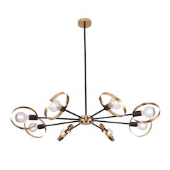 8-Light Black And Brushed Brass Metal Chandelier