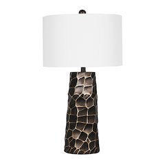 1-Light oil rubbed bronze table lamp with a white linen shade