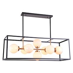 8-Light Black And Gold Iron Chandelier With Milk White Glass Shades