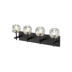 4-Light Black Wall Sconce With Clear Crystal Shades