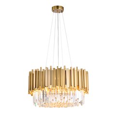 8-Light Gold Stainless Steel Chandelier With Clear Crystals