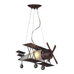 1-Light Brown Airplane Children's Lighting With Frosted White Glass