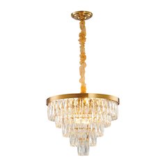 12-Light Gold Metal Chandelier With Clear Crystals