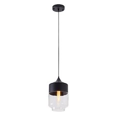 1-Light Matte Black Single Pendant With A Clear Glass Shade