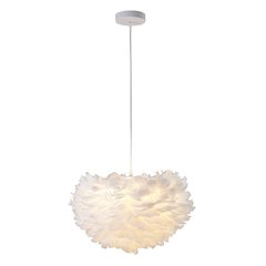 1-Light Light White Goose Fether Chandelier With A White Iron Frame