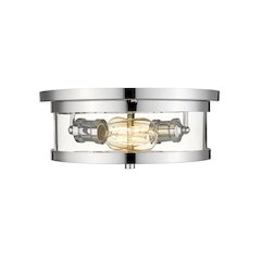 2-Light Chrome Flush Mount With A Clear Glass Shade