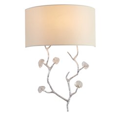 1-Light Silver Wall Sconce With Clear Glass Accents And A Fabric Shade