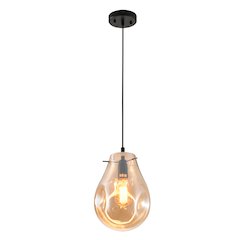 1-Light Black Single Pendant With An Amber Glass Shade