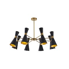 8-Light Gold Chandelier With Sand Black Cone Shades