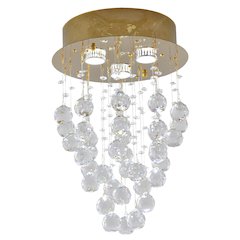 3-Light Gold Flush Mount With Clear Crystals