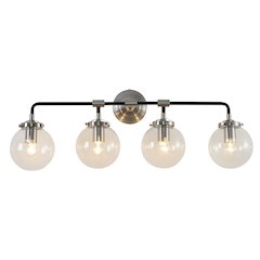 4-Light Polished Nickel and Black Chandelier With Clear Glass Shades