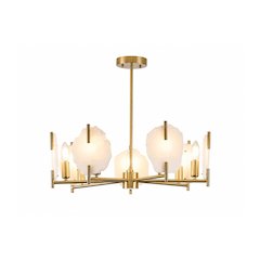 7-Light Brass Chandelier With Natural Alabaster Accents