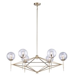 6-Light Gold Iron Chandelier With Clear Glass Shades