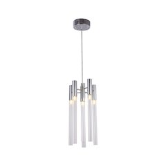 6-Light Chrome Single Pendant With Clear Glass Tubes