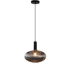 1-Light Antique Gold And Black Single Pendant With A Smoke Glass Shade