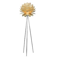 1-Light Natural Wood Artichoke Floor Lamp With Chrome Hardware